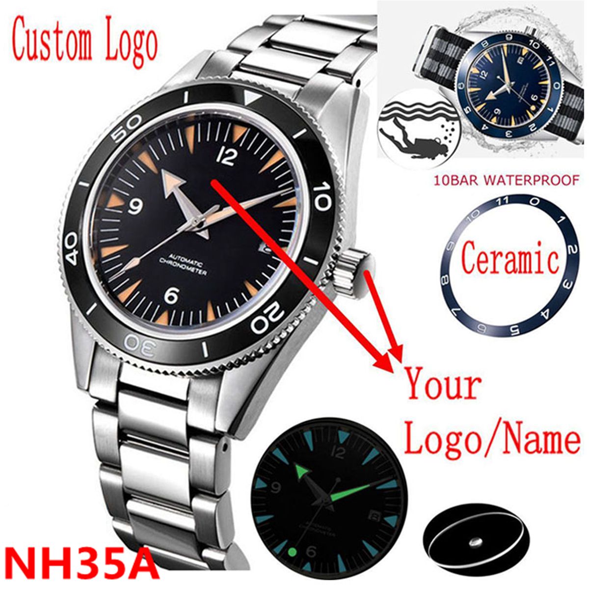 Luxury Watch Logo - 사용자 정의 로고 NH35 무브먼트 시계