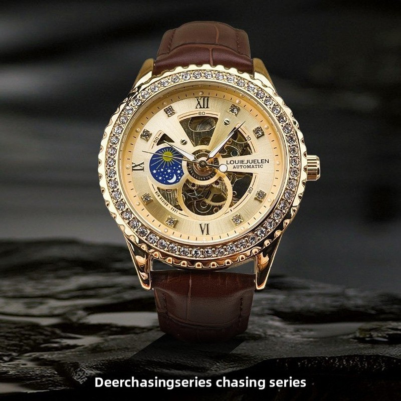 남성용 기계식 시계, 해와 달 별 무늬, 방수, 스켈레 - Luxury Watch On Sale 리뷰 및 가격