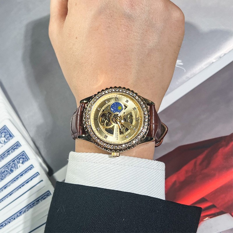 남성용 기계식 시계, 해와 달 별 무늬, 방수, 스켈레 - Luxury Watch On Sale 리뷰 및 가격