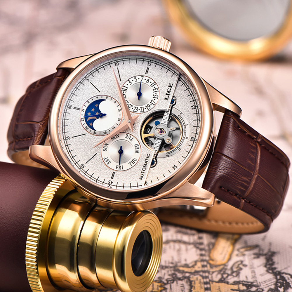 LIGE 브랜드 클래식 남성용 레트로 시계 자동 기계식 - Luxury Watch On Sale 리뷰 및 가격