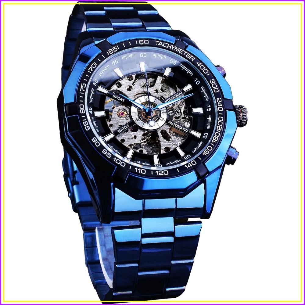 남성용 기계식 시계 스켈레톤 셀프 와인딩 블루 블랙 스 - Luxury Watch Image 리뷰 및 가격