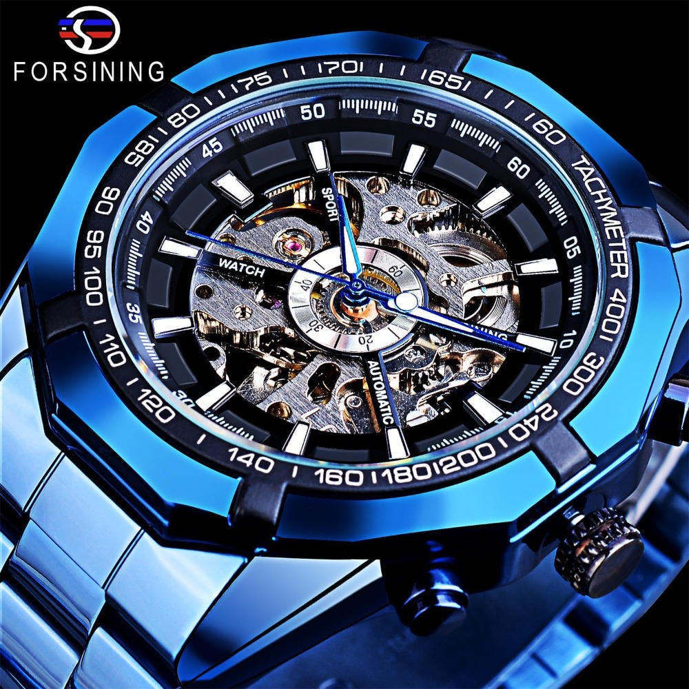 남성용 기계식 시계 스켈레톤 셀프 와인딩 블루 블랙 스 - Luxury Watch Image 리뷰 및 가격