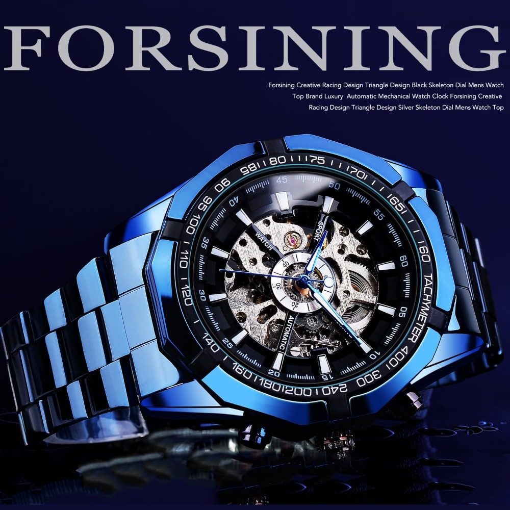 남성용 기계식 시계 스켈레톤 셀프 와인딩 블루 블랙 스 - Luxury Watch Image 리뷰 및 가격