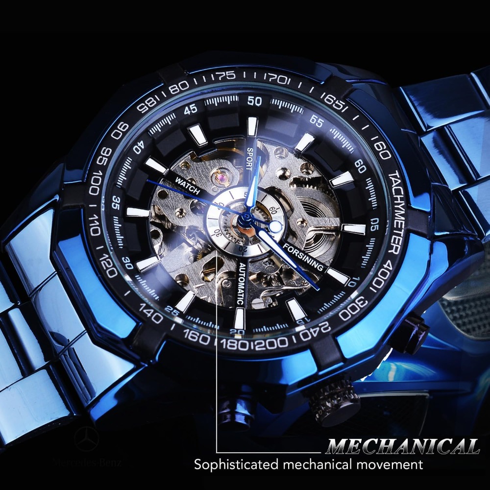 남성용 기계식 시계 스켈레톤 셀프 와인딩 블루 블랙 스 - Luxury Watch Image 리뷰 및 가격