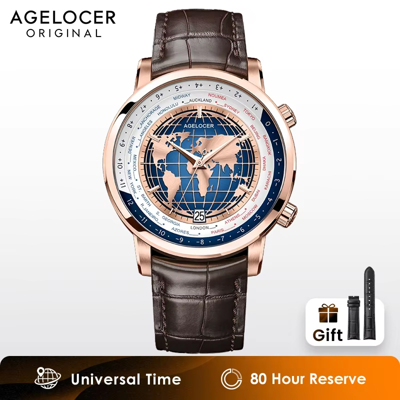 AGELOCER 남성용 세계 시간 자동 기계식 원피스, - Luxury Watch Brands In World 리뷰 및 가격