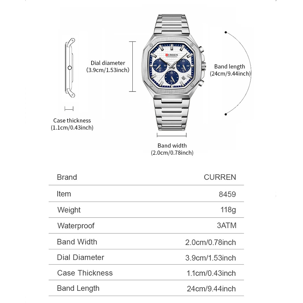 CURREN 남성용 럭셔리 스퀘어 크로노 시계 클래식  - Luxury Watch With Bracelet 리뷰 및 가격